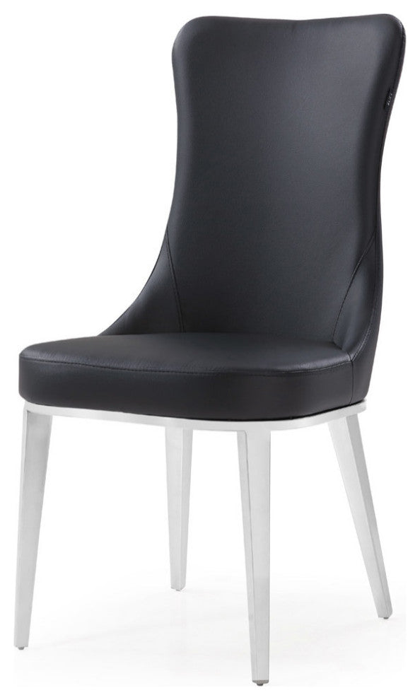 Modern Norma Dining Chair - Black with Polished Stainless Steel Base