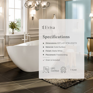 Eviva Cloud 63" Matte White Oval Solid Surface Freestanding Bathtub