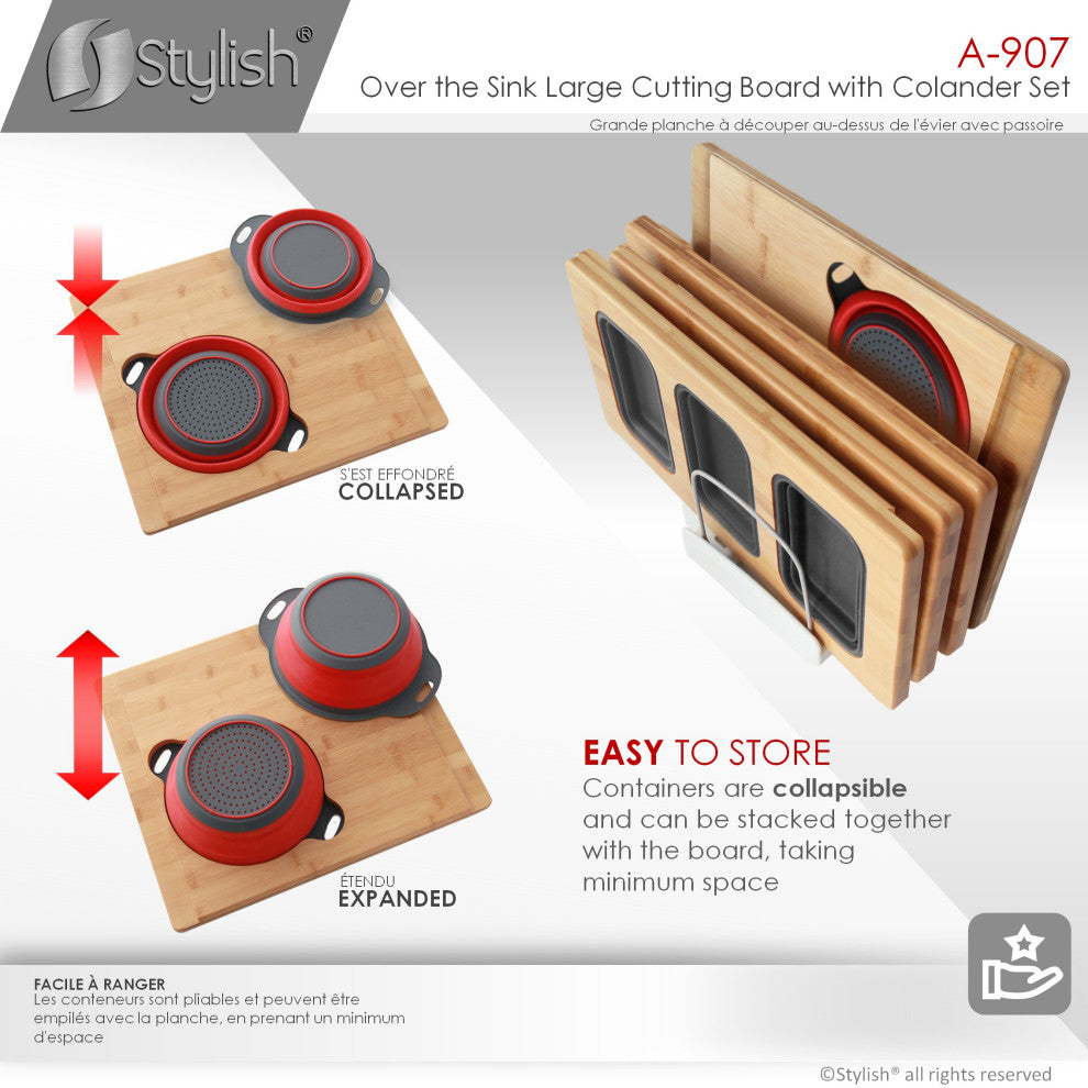 Over The Sink Large Cutting Board With Colander Set A-907