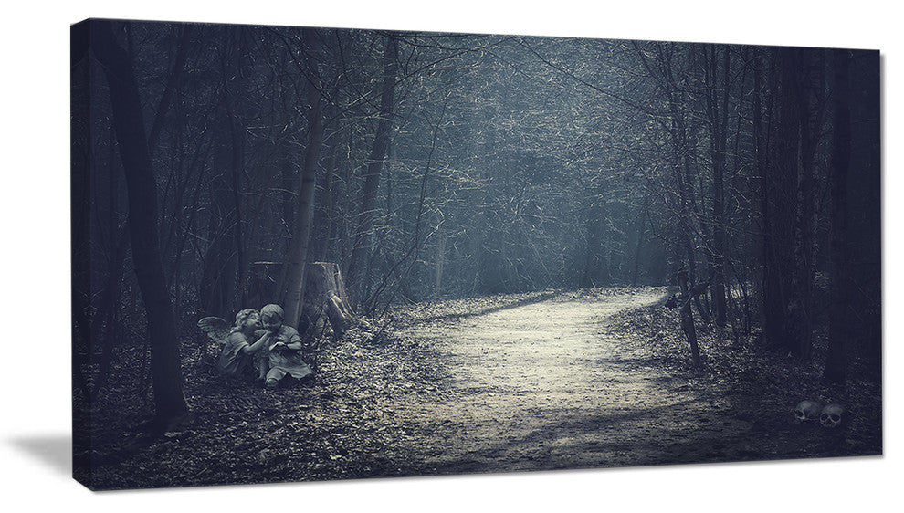 Dark Forest With Empty Road, Forest Canvas Art Print, 32"x16"