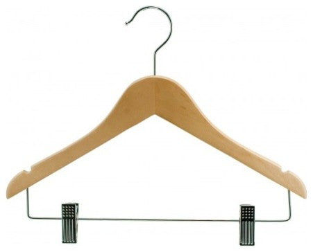 Wooden Junior Combo Hanger, Natural/Chrome Finish, Box of 100