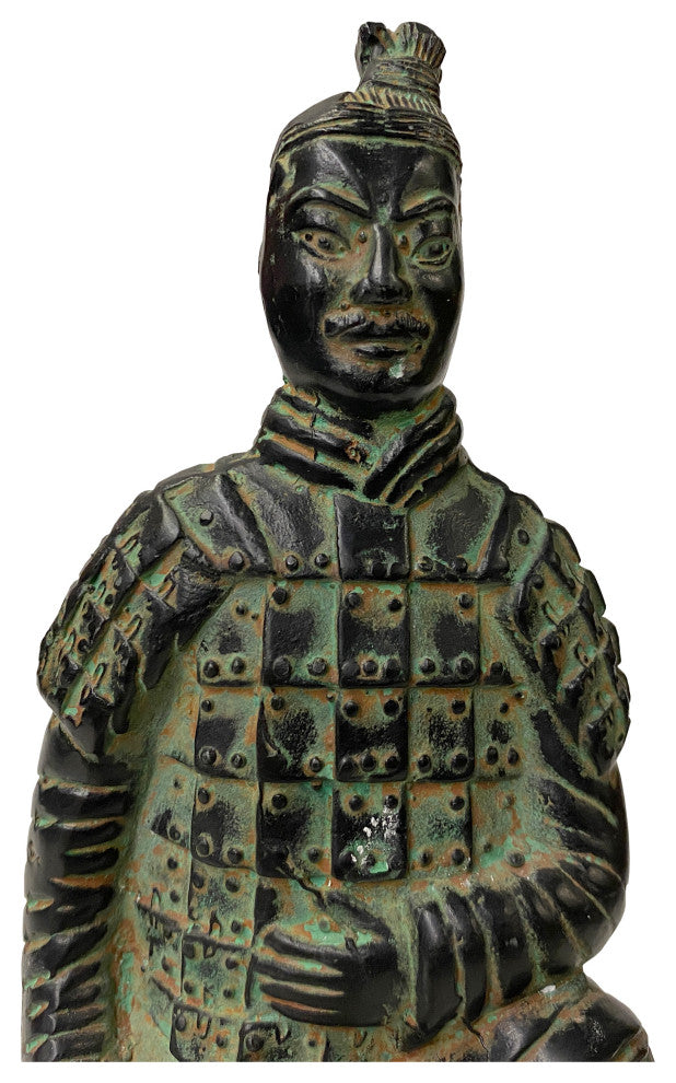Chinese Black Green Rustic Ancient Artistic Terra Cotta Soldier Figure Hws2453