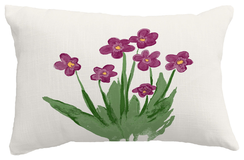 Pretty Little Flower Floral Print Pillow With Linen Texture, Purple, 14"x20"