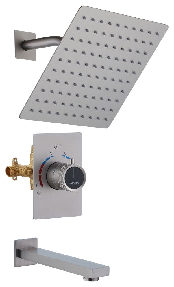 10inch Wall Mount Dual Function Rain Shower System with Tub Spout, Brushed Nickel