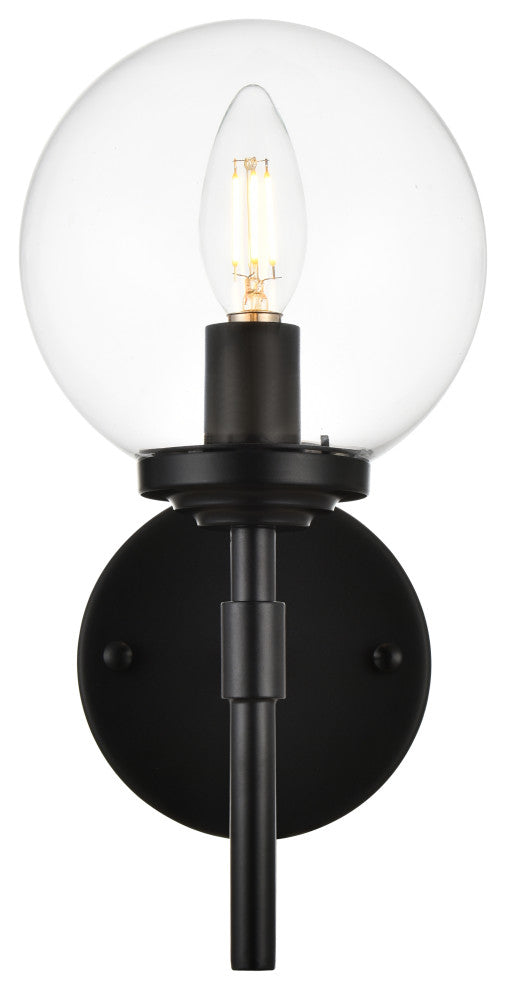 1 Light Black And Clear Bath Sconce