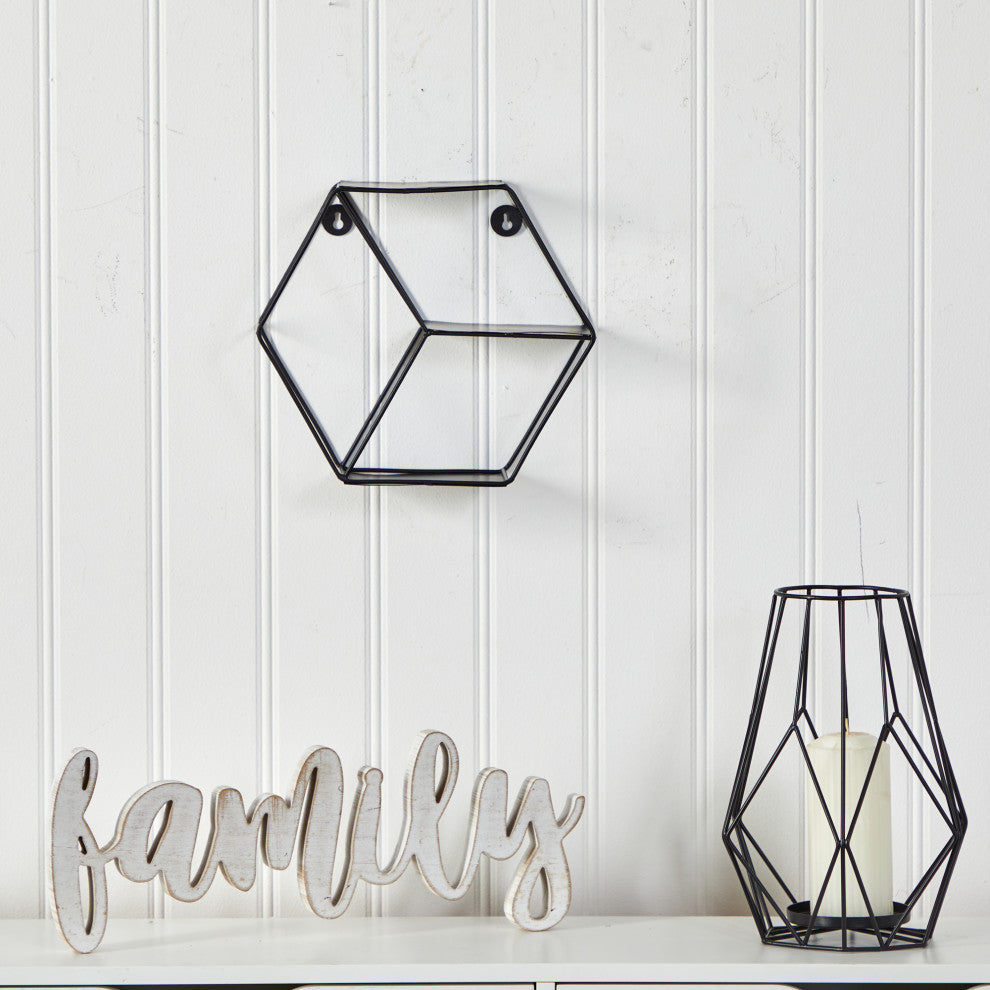 Nearly Natural 7051 10 Black Matte Hexagon Wall Shelf