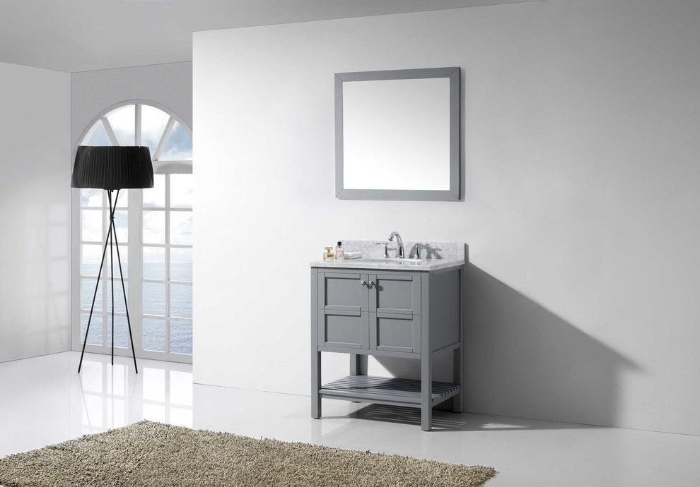 Winterfell 30" Single Bathroom Vanity Set, Gray With Mirror