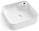Leonis 17" Square White Finish Ceramic Vessel Bathroom Vanity Sink