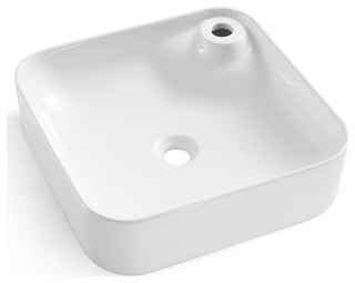 Leonis 17" Square White Finish Ceramic Vessel Bathroom Vanity Sink