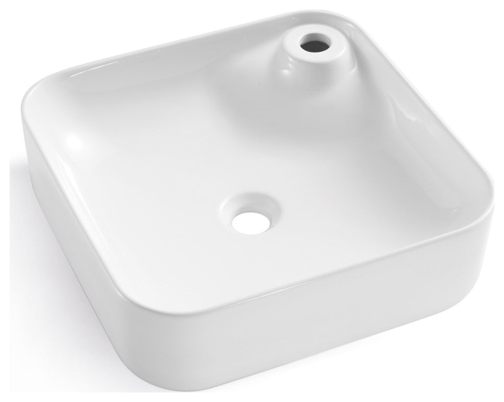 Leonis 17" Square White Finish Ceramic Vessel Bathroom Vanity Sink