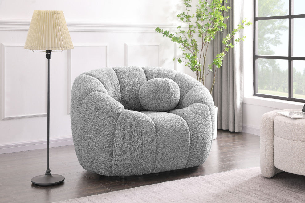 Elijah Boucle Fabric Upholstered Chair, Grey