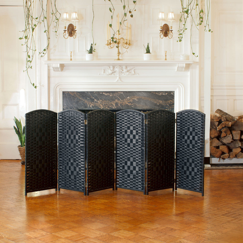 3 ft. Short Diamond Weave Fiber Room Divider Black 6 Panel