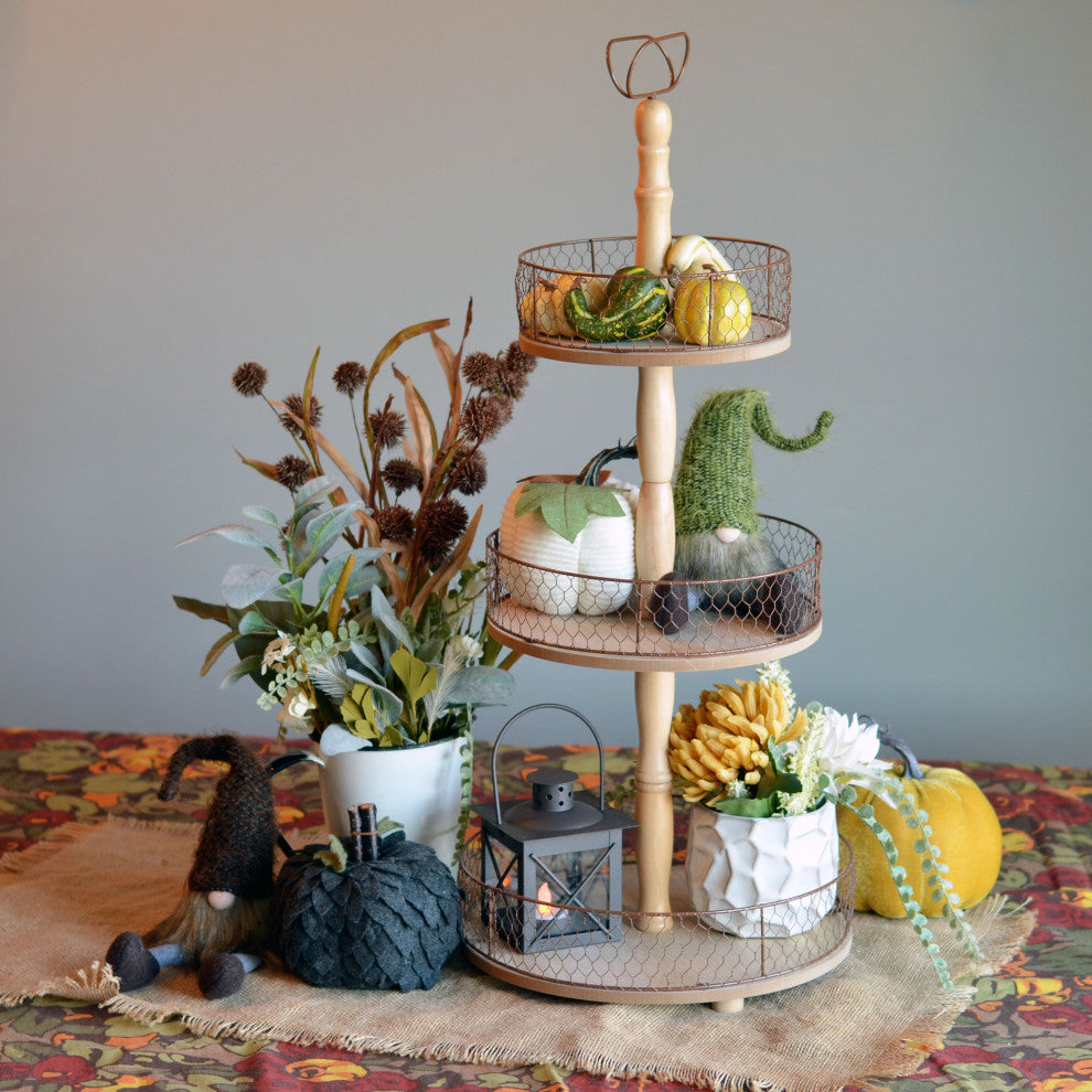 Chicken Wire Rustic 3 Tier Stand, 27.5 Inches