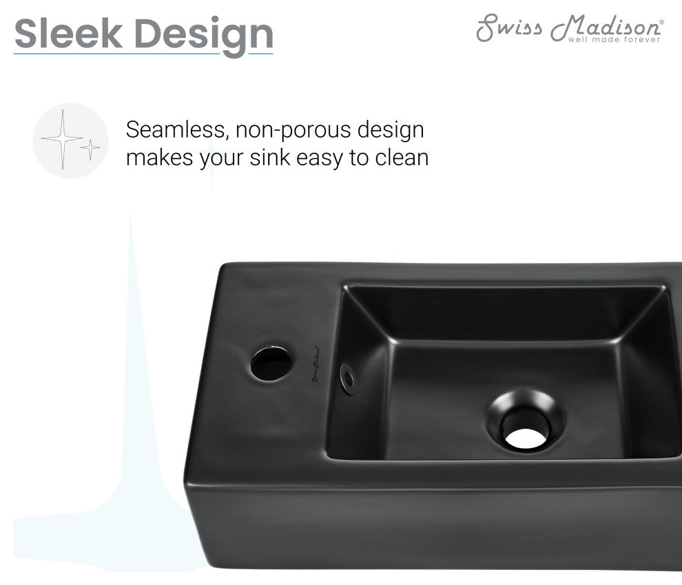 Voltaire 19.5"x10" Ceramic Wall Hung Sink With Faucet Mount, Left Side Matte Bla