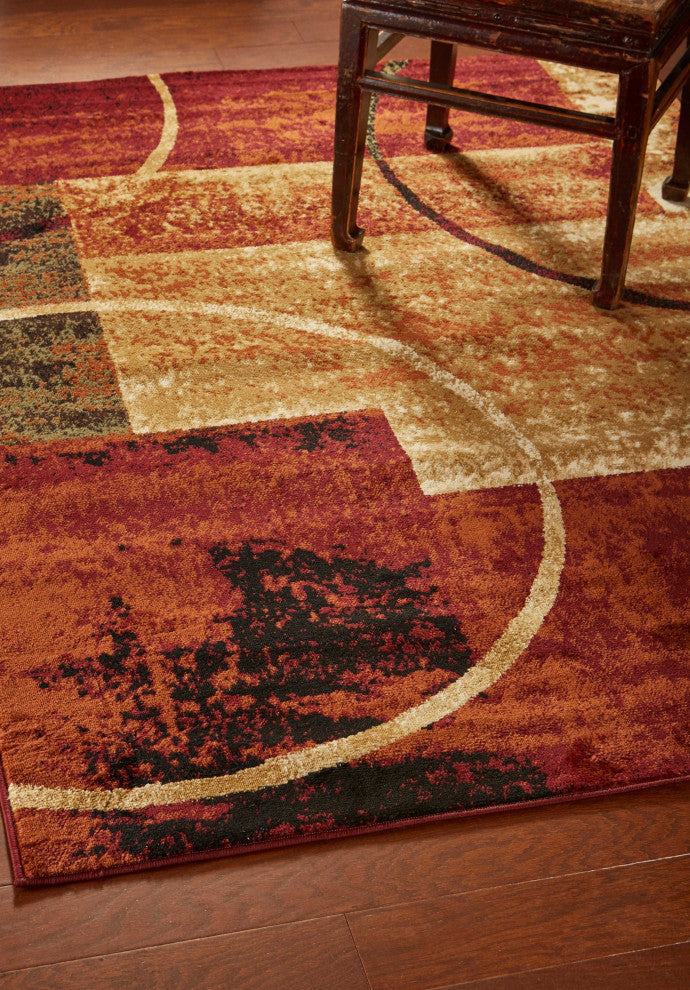 5" x 7" Red and Brown Geometric Area Rug