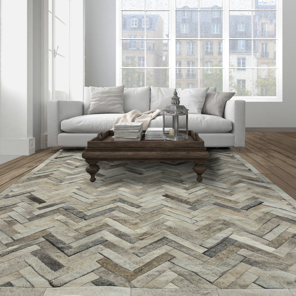 Cowhide Patchwork Rug, Plutus, Ashen, 12'x15'