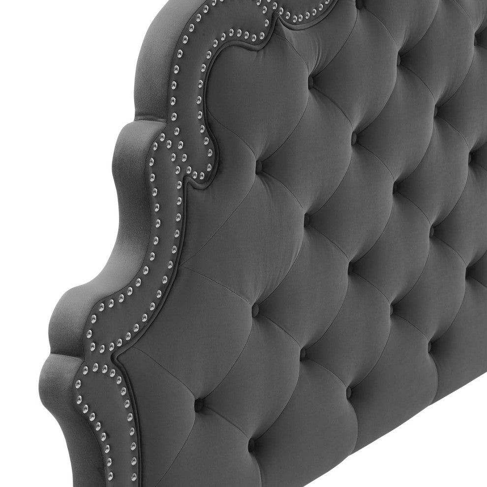 Arabella Button-Tufted Performance Velvet Twin Headboard, Charcoal