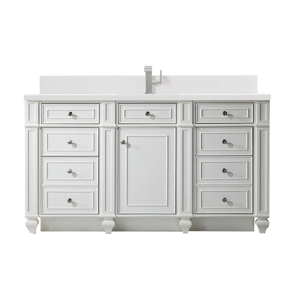 Bristol 60" Single Vanity, Bright White, Single Hole White Quartz, Backsplash