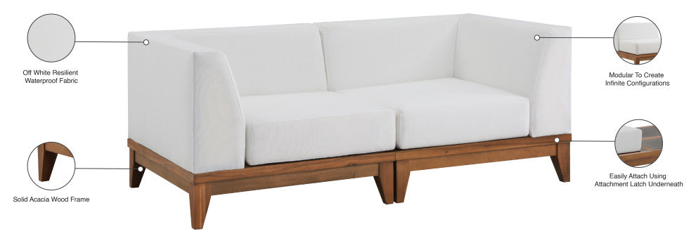 Rio Water Resistant Fabric  Patio 2-Piece Modular Sofa, Off White