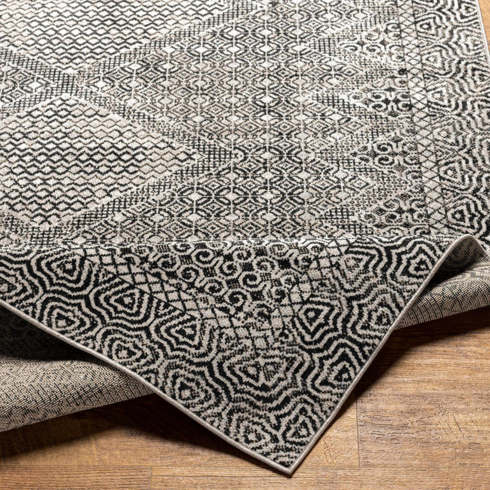 Hauteloom Consuelo Washable Area Rug, Black/Gray/Light Gray, 7'10"x10'