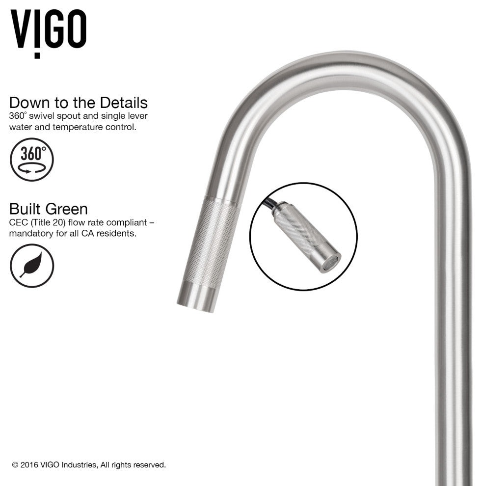 VIGO Gramercy 17" H Single Handle Pull-Down Sprayer Kitchen Faucet, Stainless Steel, No Sensor, Without Extras