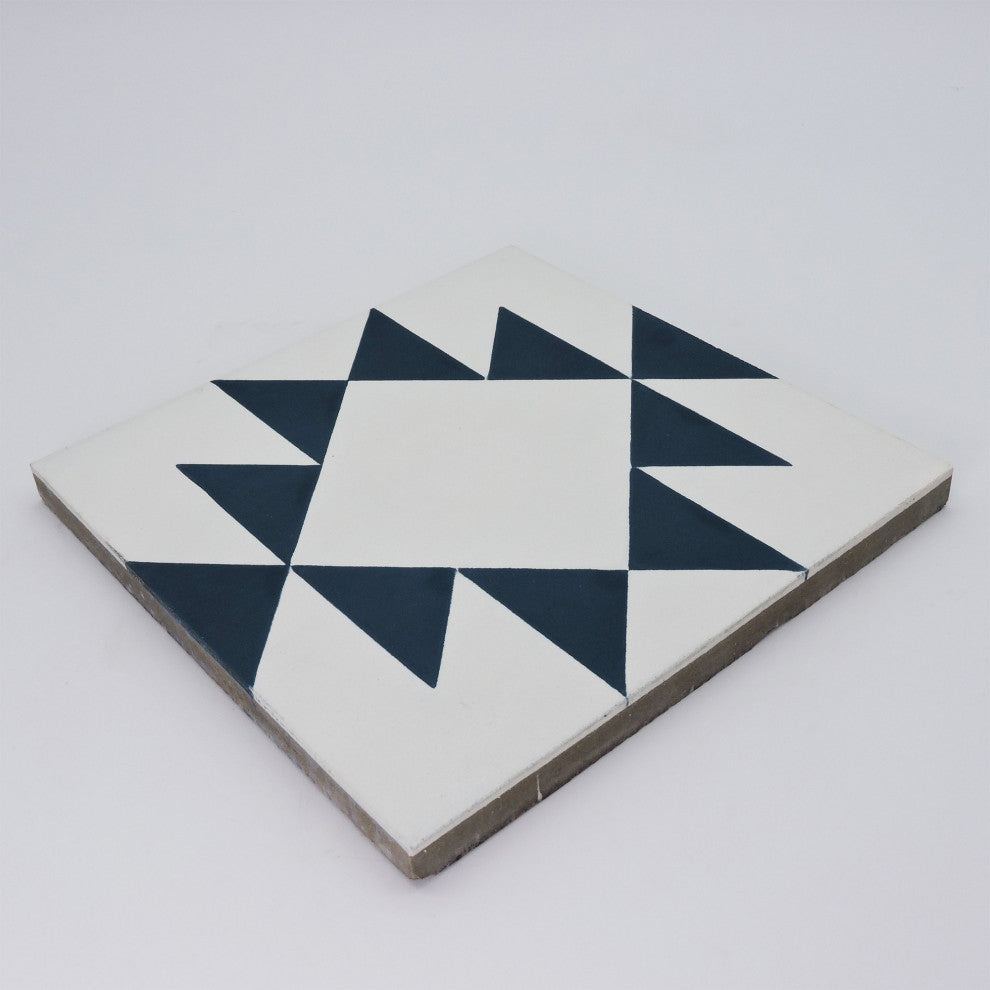 Rissani Handmade Cement Tile, White/Navy Blue, Sample