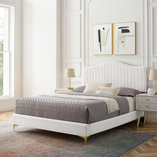 Juniper Channel Tufted Performance Velvet King Platform Bed, White