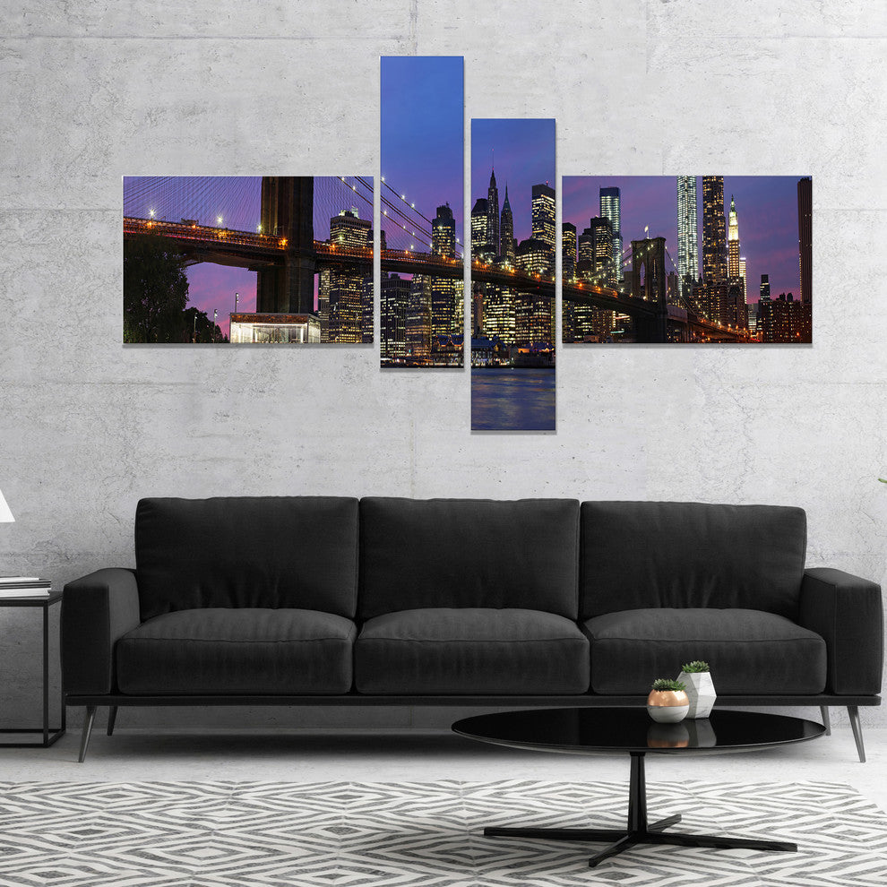 Brooklyn Bridge and Manhattan at sunset, Canvas Art Print, 60"x32", 4 panels