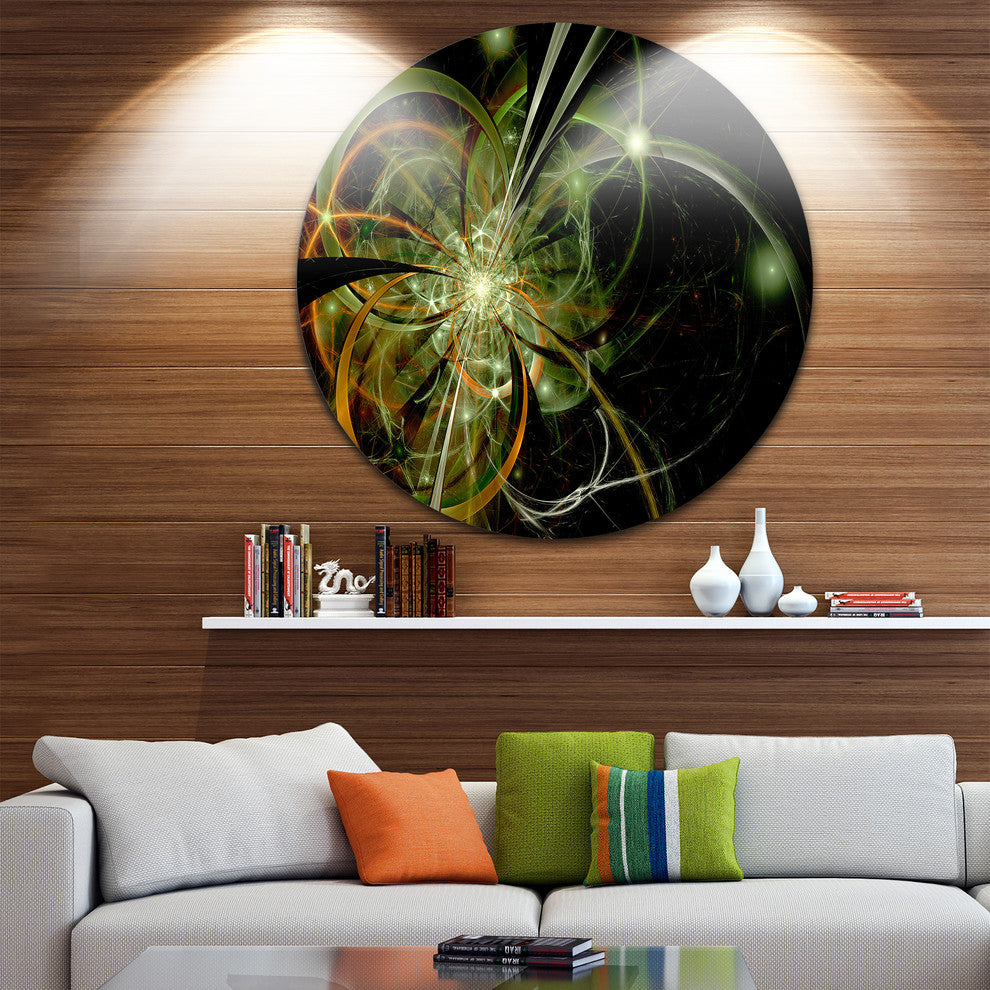Soft Yellow Fractal Flower Design, Modern Floral Round Wall Art, 36"