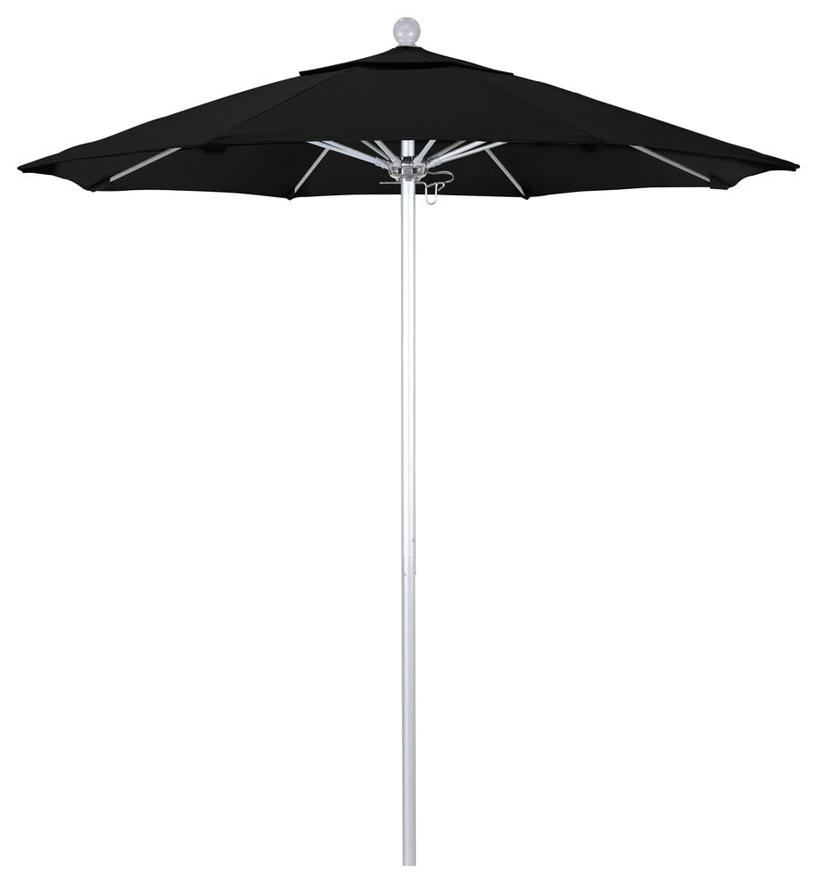 7.5' Silver Anodized Push Lift Aluminum Umbrella, Black Olefin