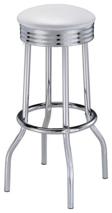 Retro Chrome Swivel Soda Fountain Bar Stools, Set of 2, White