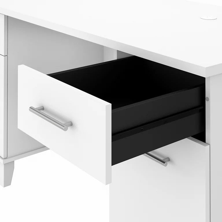 Transitional Desk, Double Pedestal With File & Storage Drawers, White