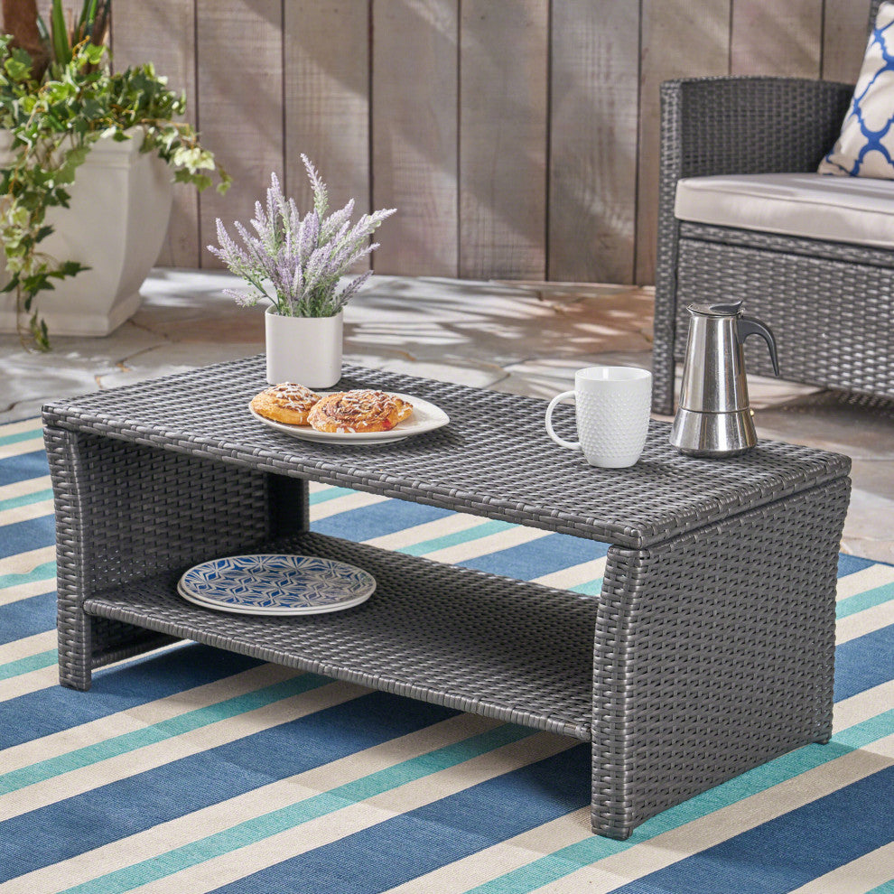 GDF Studio Justin Outdoor Wicker Coffee Table, Gray