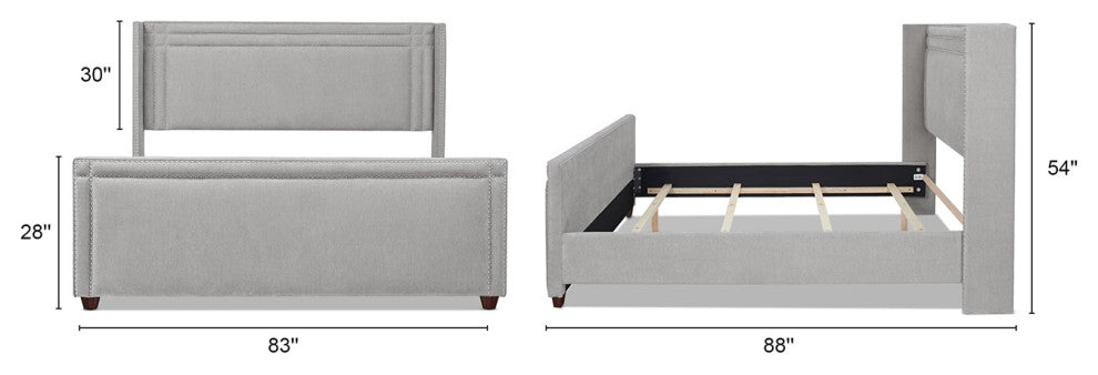 Elle Wingback Upholstered Panel Bed, Silver Gray Polyester, King