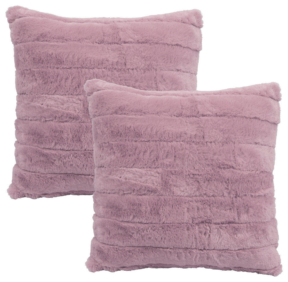 Rabbit Faux Fur Throw Blanket With 2 Pillows, Ash Rose
