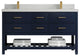 Parker 60 Double Sink Bathroom Vanity in Navy Blue  2" Carrara Quartz