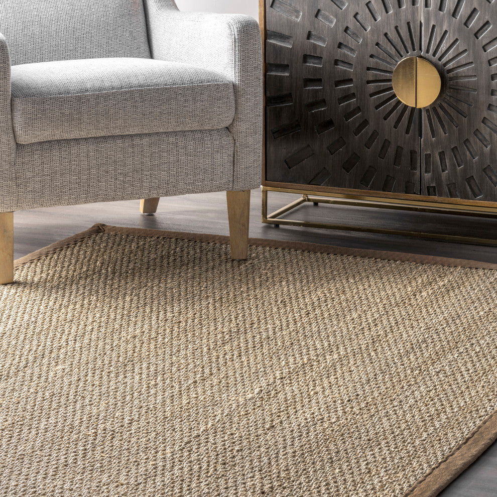 Nuloom Jute and Sisal Elijah Seagrass With Border Area Rug, Brown 5'x8'
