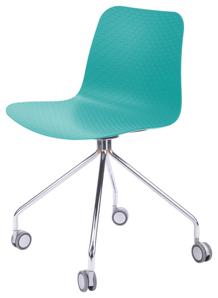 Hebe Series Office Chairs Molded Seat With Chrome Wheel Leg, Set of 2, Turquoise