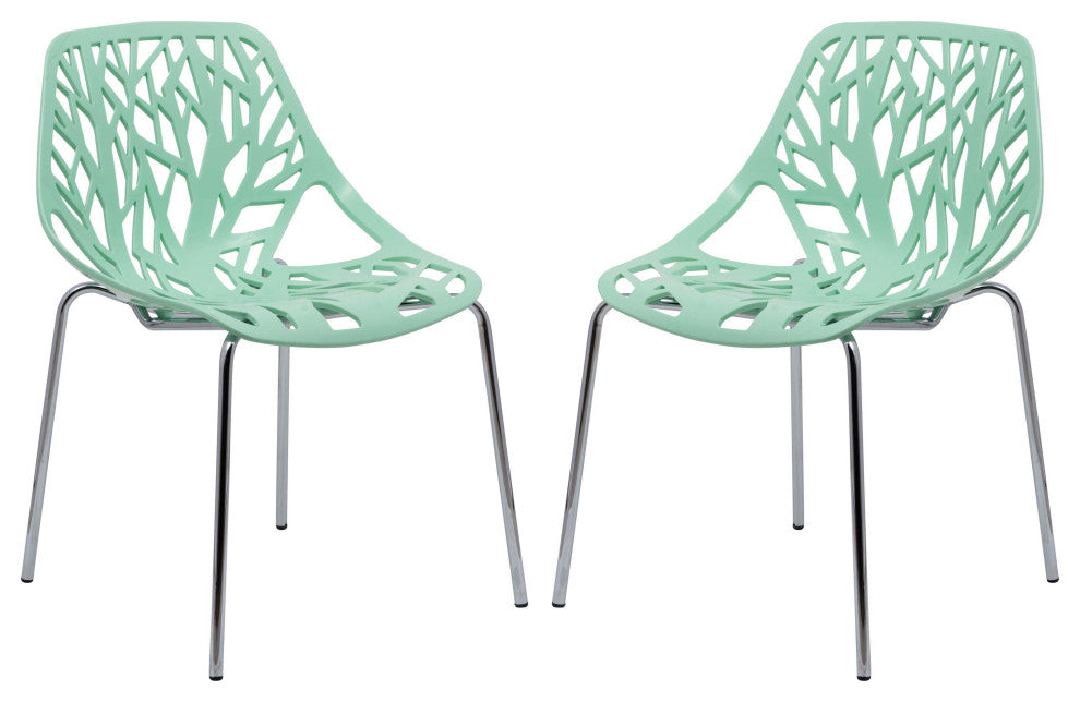 Leisuremod Asbury Plastic Stackable Dining Chair With Chromed Legs, Set of 2, Mint