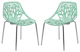 Leisuremod Asbury Plastic Stackable Dining Chair With Chromed Legs, Set of 2, Mint