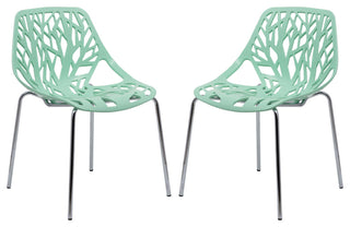 Leisuremod Asbury Plastic Stackable Dining Chair With Chromed Legs, Set of 2, Mint