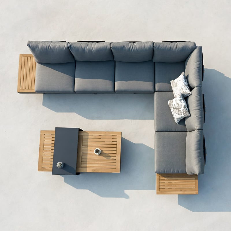 4 Pieces L Shape Outdoor Sectional Sofa Set with Wood Coffee Table in Gray