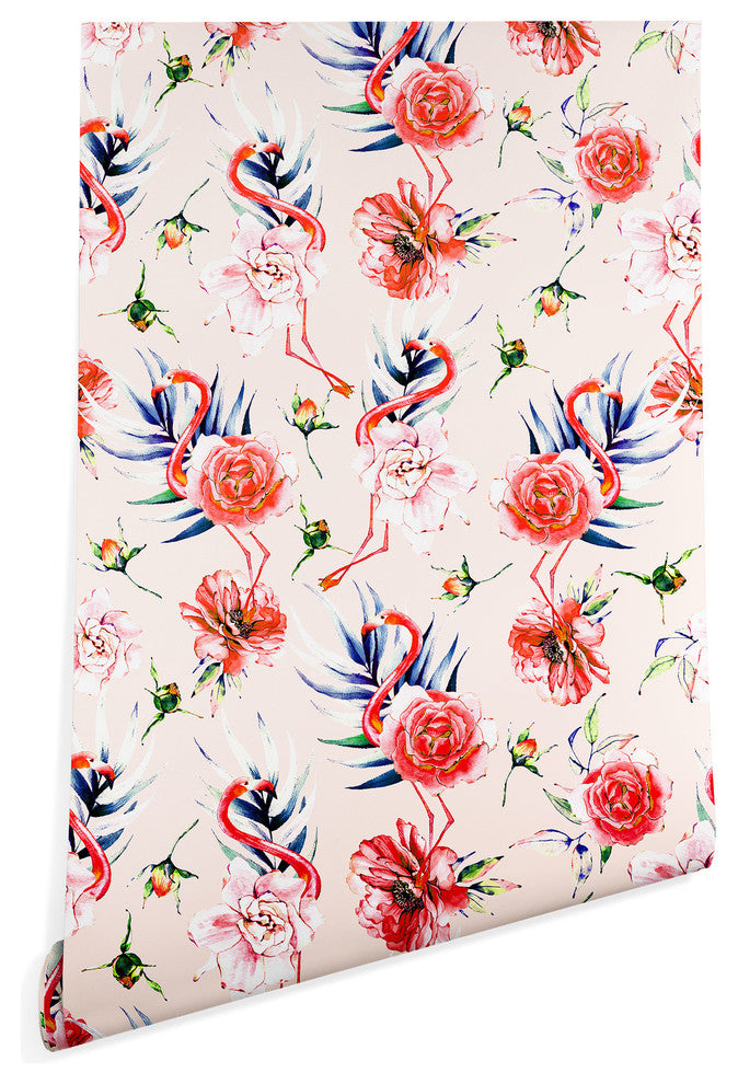 Deny Designs Marta Barragan Camarasa Flowery Flamingo Wallpaper, Pink, 2'x4'