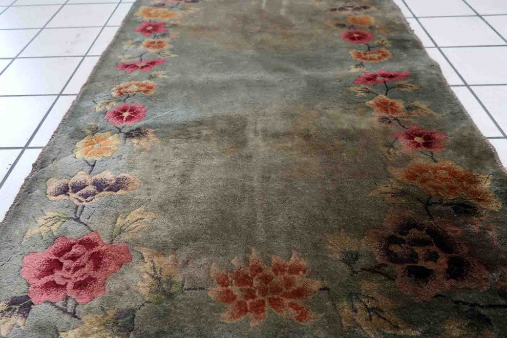 Handmade Antique Art Deco Chinese Rug 2.9'x4.7', 90cmx145cm, 1920s