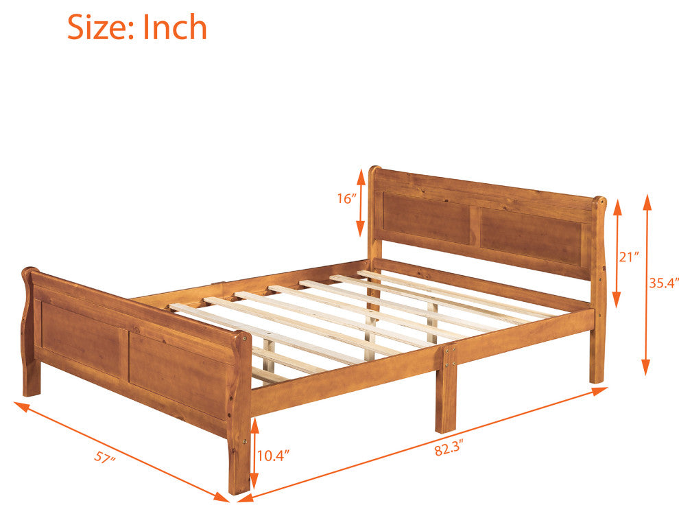 Gewnee Full Size Wood Platform Bed with Headboard in Oak