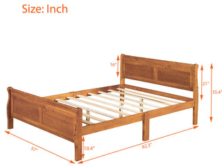Gewnee Full Size Wood Platform Bed with Headboard in Oak