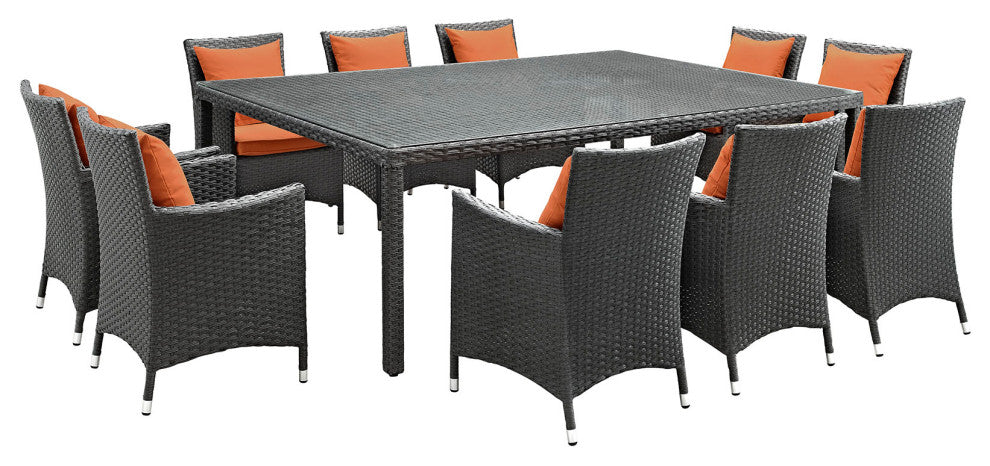 Modway Sojourn 11 Piece Outdoor Patio Sunbrella Dining Set, Canvas Tuscan
