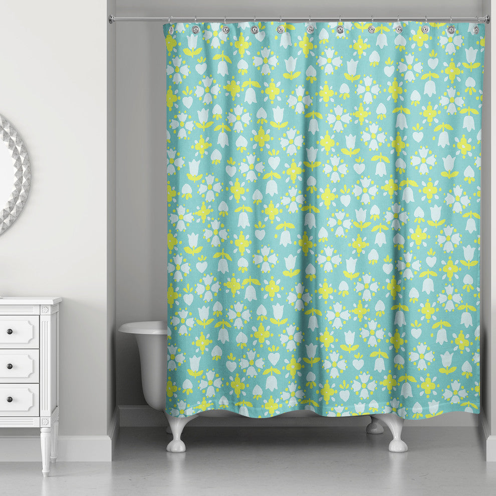 Tulip Pattern in Blue Shower Curtain