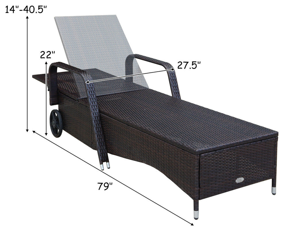 Costway Outdoor Lounge Chair Recliner Cushion Patio Furniture Adjustable Wheels