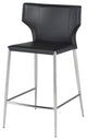 Wayne Bar Stool, Modern Leather Barstool, Brushed Stainless Steel Legs, Gray